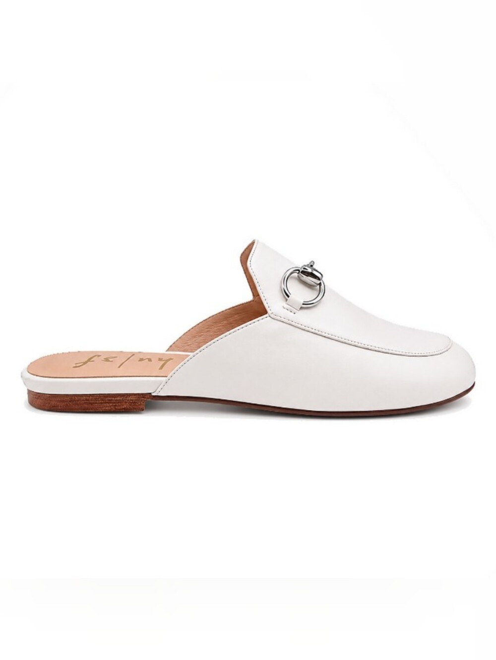 French Sole White Leather Backless Mule with Silver Ring